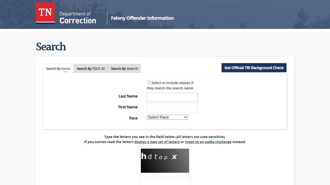 Search - Tennessee Felony Offender Information